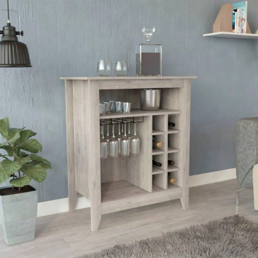 Essential Bar Cabinet, One Open Shelf, Six Built - in Wine Rack, One Drawer - Black