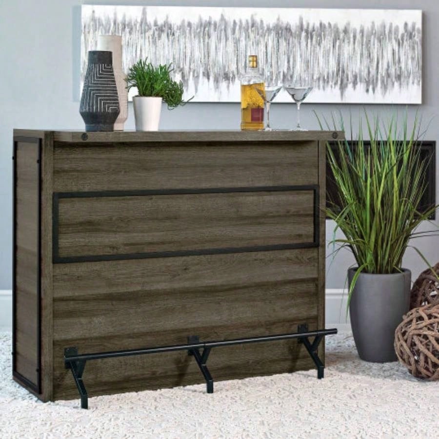 Garrison Aged Oak 5 - Shelf Wood Home Bar Wine Cabinet