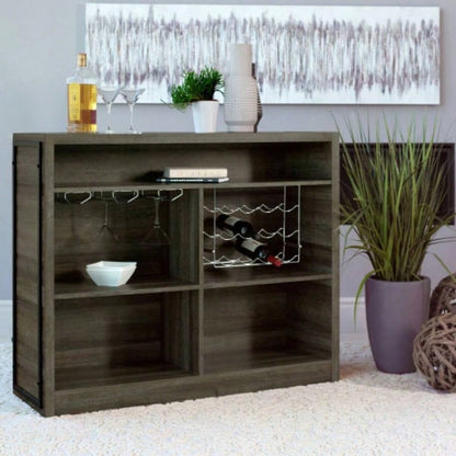 Garrison Aged Oak 5 - Shelf Wood Home Bar Wine Cabinet
