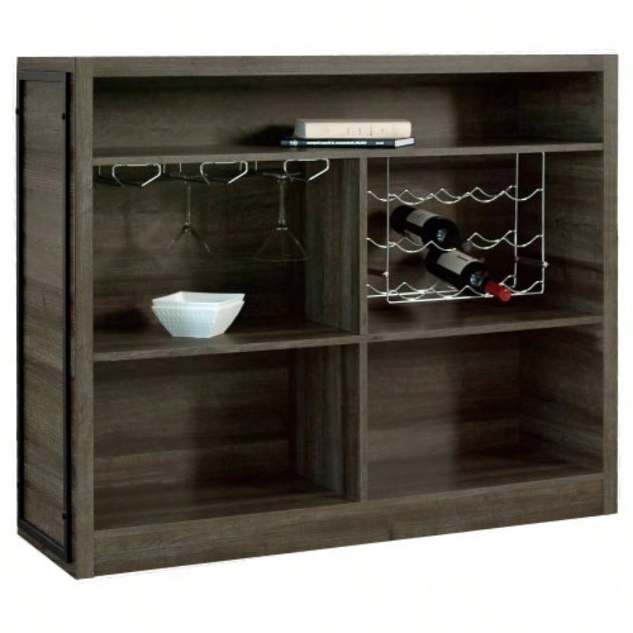 Garrison Aged Oak 5 - Shelf Wood Home Bar Wine Cabinet
