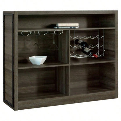 Garrison Aged Oak 5 - Shelf Wood Home Bar Wine Cabinet
