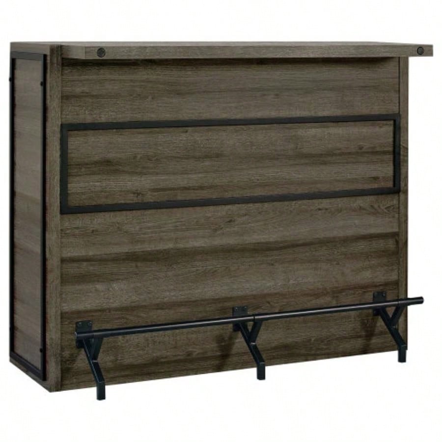 Garrison Aged Oak 5 - Shelf Wood Home Bar Wine Cabinet
