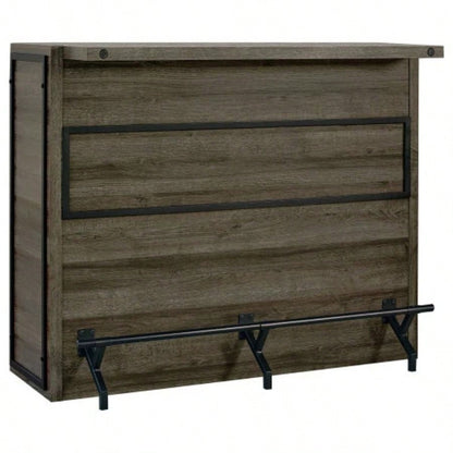 Garrison Aged Oak 5 - Shelf Wood Home Bar Wine Cabinet