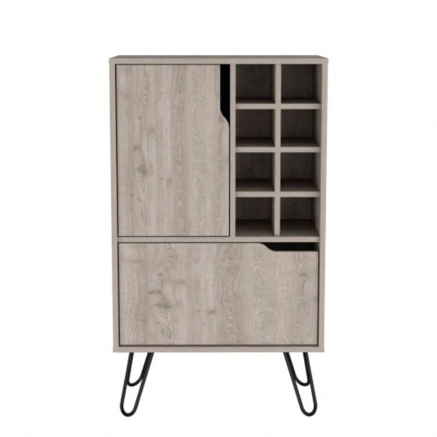 Manhattan L Bar Cabinet, Eight Built - in Wine Rack, Single Door - Light Gray