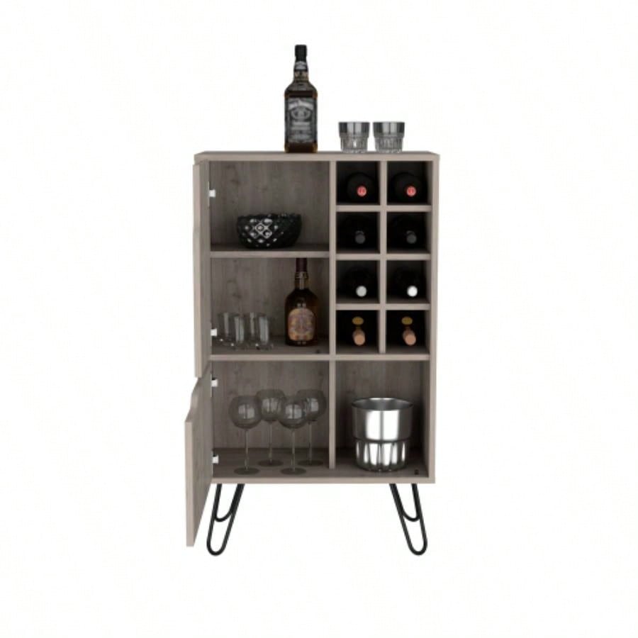 Manhattan L Bar Cabinet, Eight Built - in Wine Rack, Single Door - Light Gray