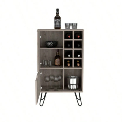 Manhattan L Bar Cabinet, Eight Built - in Wine Rack, Single Door - Light Gray
