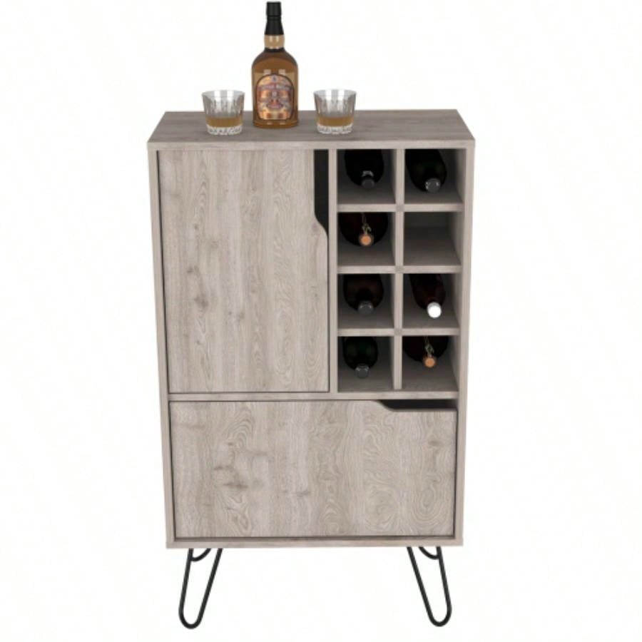 Manhattan L Bar Cabinet, Eight Built - in Wine Rack, Single Door - Light Gray