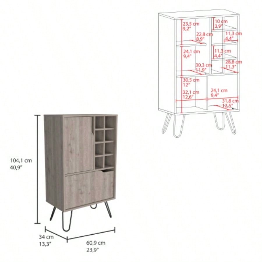 Manhattan L Bar Cabinet, Eight Built - in Wine Rack, Single Door - Light Gray