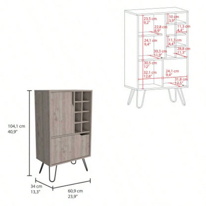 Manhattan L Bar Cabinet, Eight Built - in Wine Rack, Single Door - Light Gray