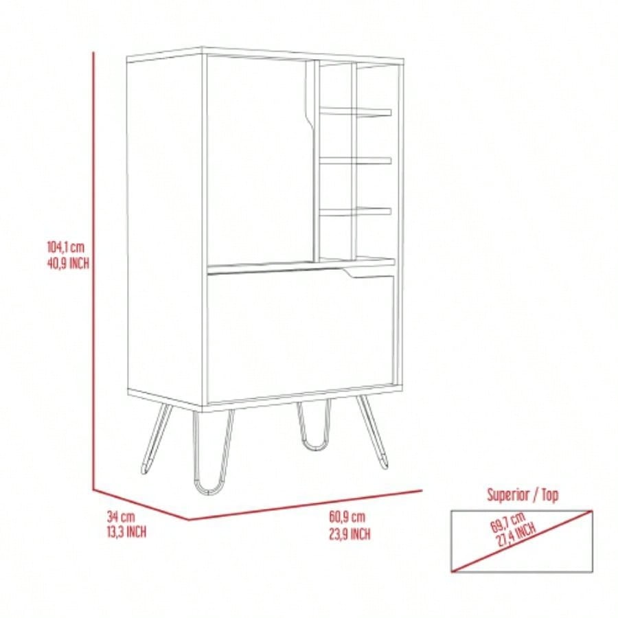 Manhattan L Bar Cabinet, Eight Built - in Wine Rack, Single Door - Light Gray