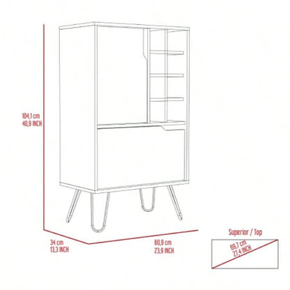 Manhattan L Bar Cabinet, Eight Built - in Wine Rack, Single Door - Light Gray