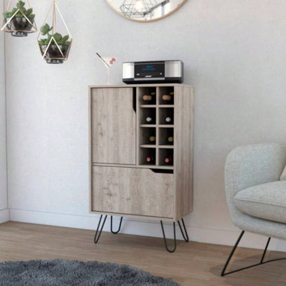 Manhattan L Bar Cabinet, Eight Built - in Wine Rack, Single Door - Light Gray