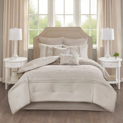 Embroidered 8 Piece Comforter Set Neutral