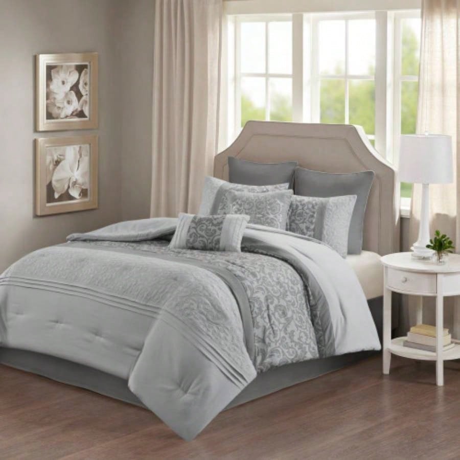 Embroidered 8 Piece Comforter Set Neutral King
