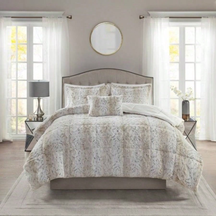 King 4PC Faux Fur Comforter Set