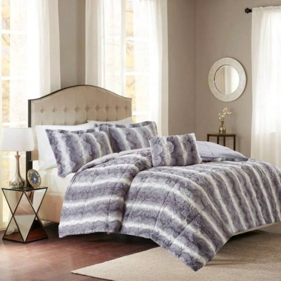 King 4PC Faux Fur Comforter Set