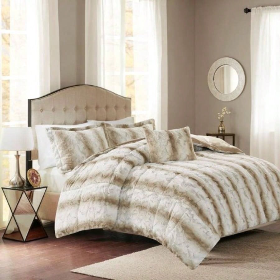 King 4PC Faux Fur Comforter Set