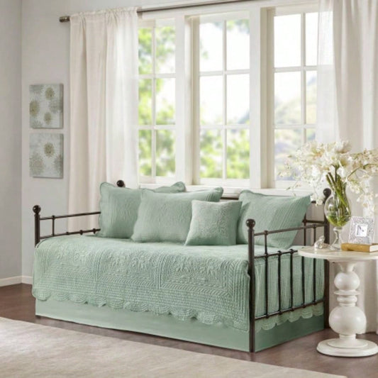 6 Piece Reversible Scalloped Daybed Cover Set Seafoam Daybed