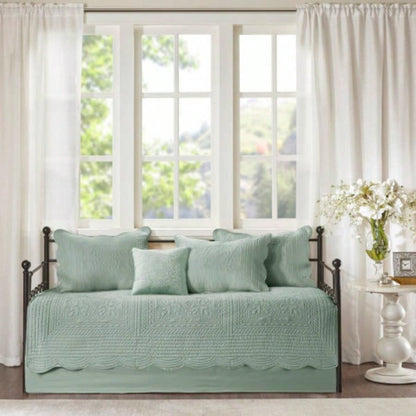 6 Piece Reversible Scalloped Daybed Cover Set Seafoam Daybed