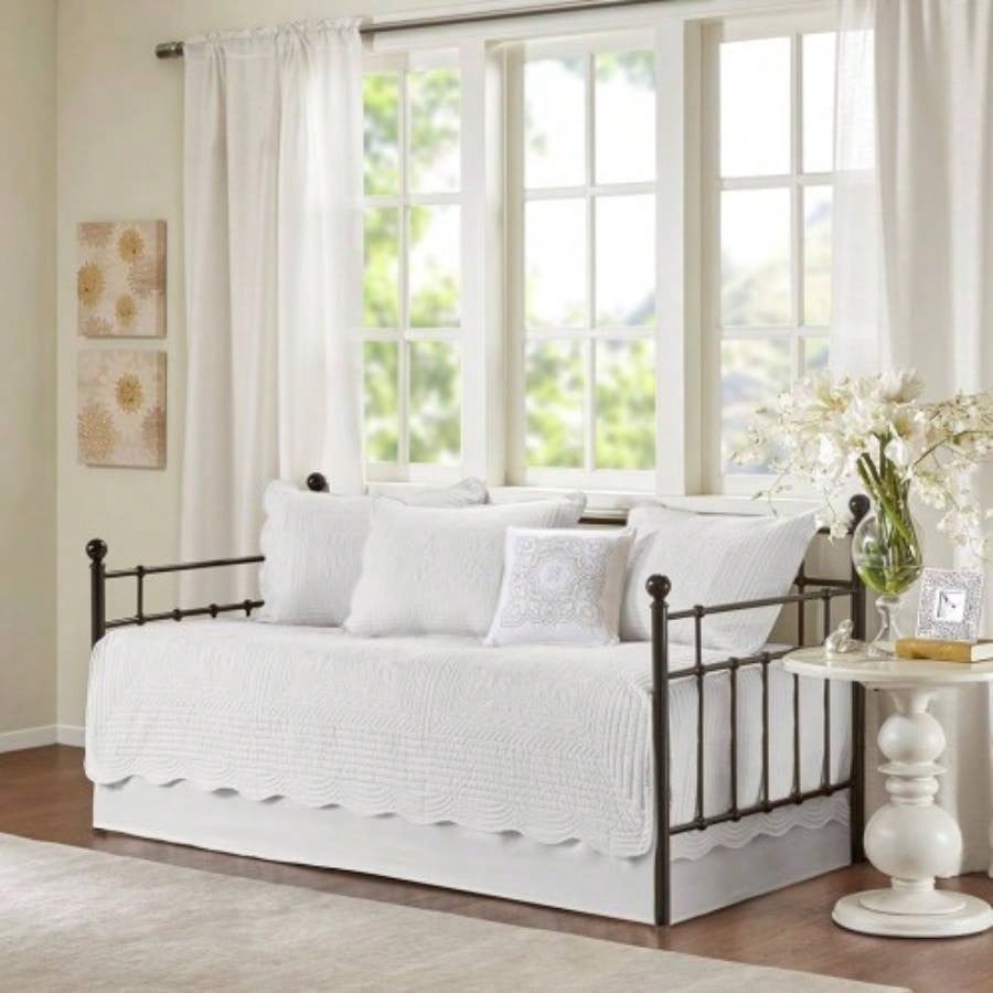 6 Piece Reversible Scalloped Daybed Cover Set Seafoam Daybed