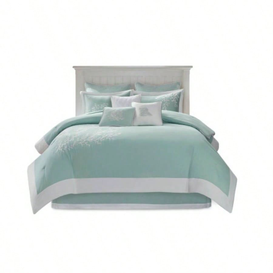 Oversized Cotton Jacquard Comforter Set Aqua King