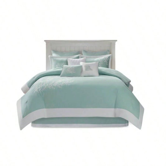 Oversized Cotton Jacquard Comforter Set Aqua King