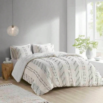 3 Piece Cotton Jacquard Comforter Set Ivory Full/