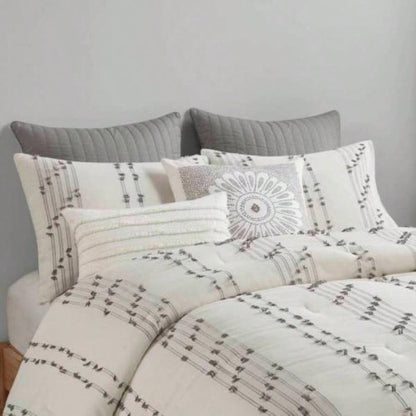 3 Piece Cotton Jacquard Comforter Set Ivory Full/