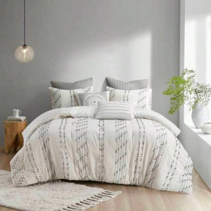 3 Piece Cotton Jacquard Comforter Set Ivory Full/