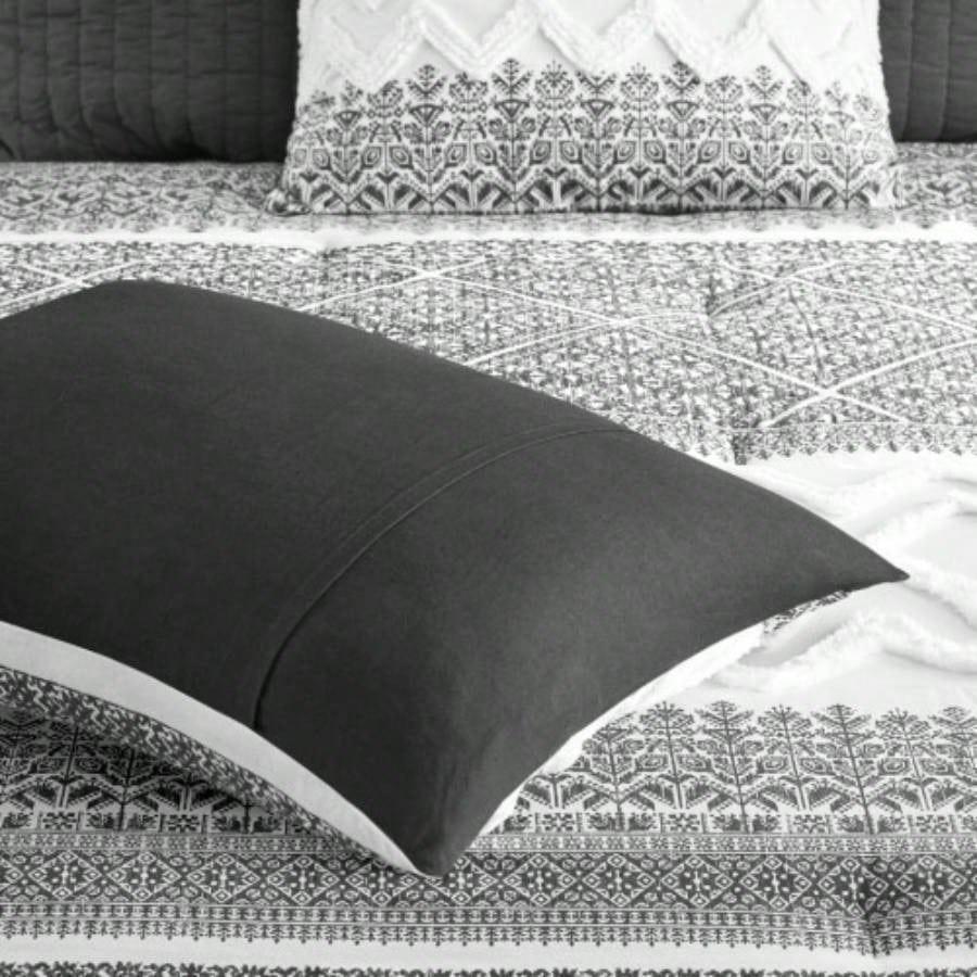 3 Piece Cotton Comforter Set with Chenille Tufting Gray King/Cal King