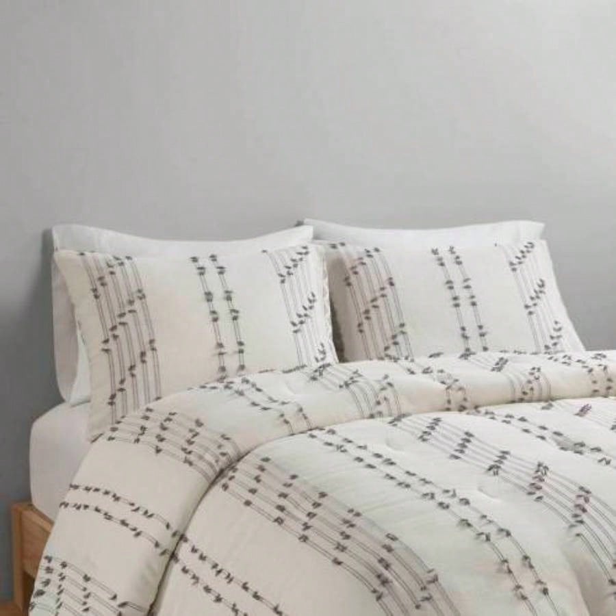 3 Piece Cotton Jacquard Comforter Set Ivory Full/