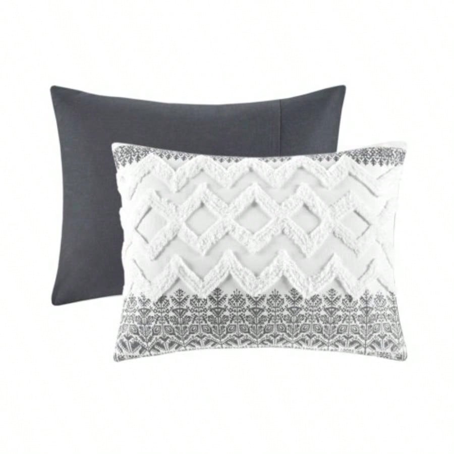 3 Piece Cotton Comforter Set with Chenille Tufting Gray King/Cal King