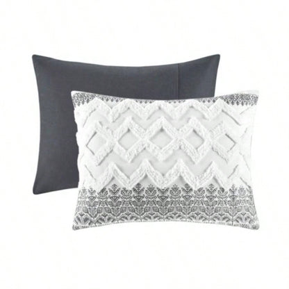 3 Piece Cotton Comforter Set with Chenille Tufting Gray King/Cal King