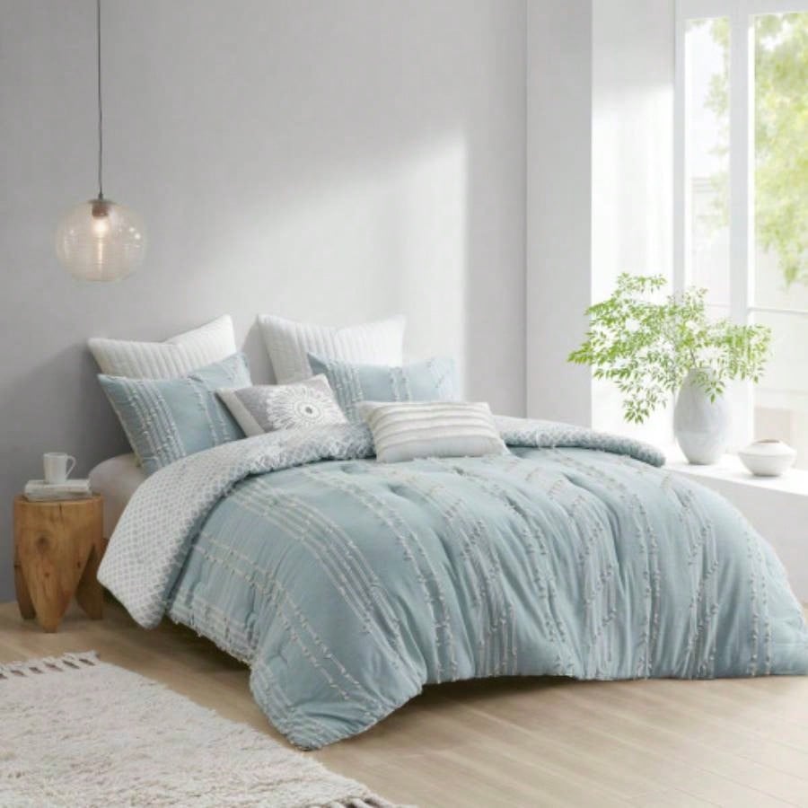 3 Piece Cotton Jacquard Comforter Set Ivory Full/
