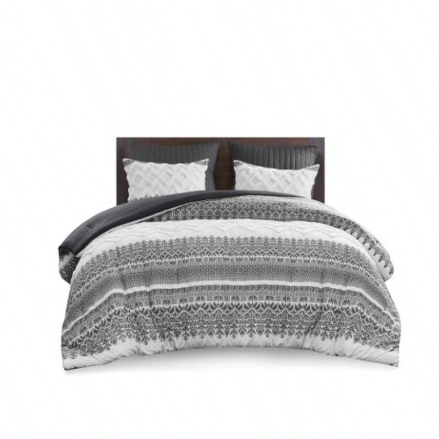 3 Piece Cotton Comforter Set with Chenille Tufting Gray King/Cal King