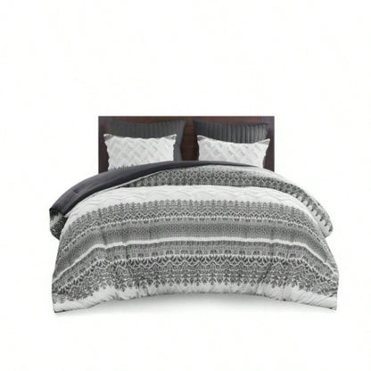 3 Piece Cotton Comforter Set with Chenille Tufting Gray King/Cal King