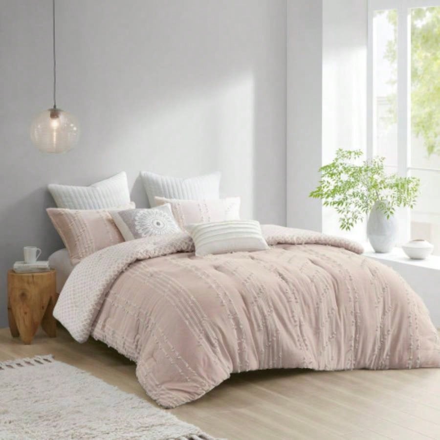 3 Piece Cotton Jacquard Comforter Set Ivory Full/