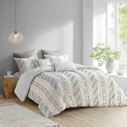 3 Piece Cotton Jacquard Comforter Set Ivory Full/
