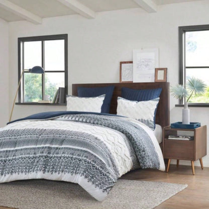 3 Piece Cotton Comforter Set with Chenille Tufting Gray King/Cal King