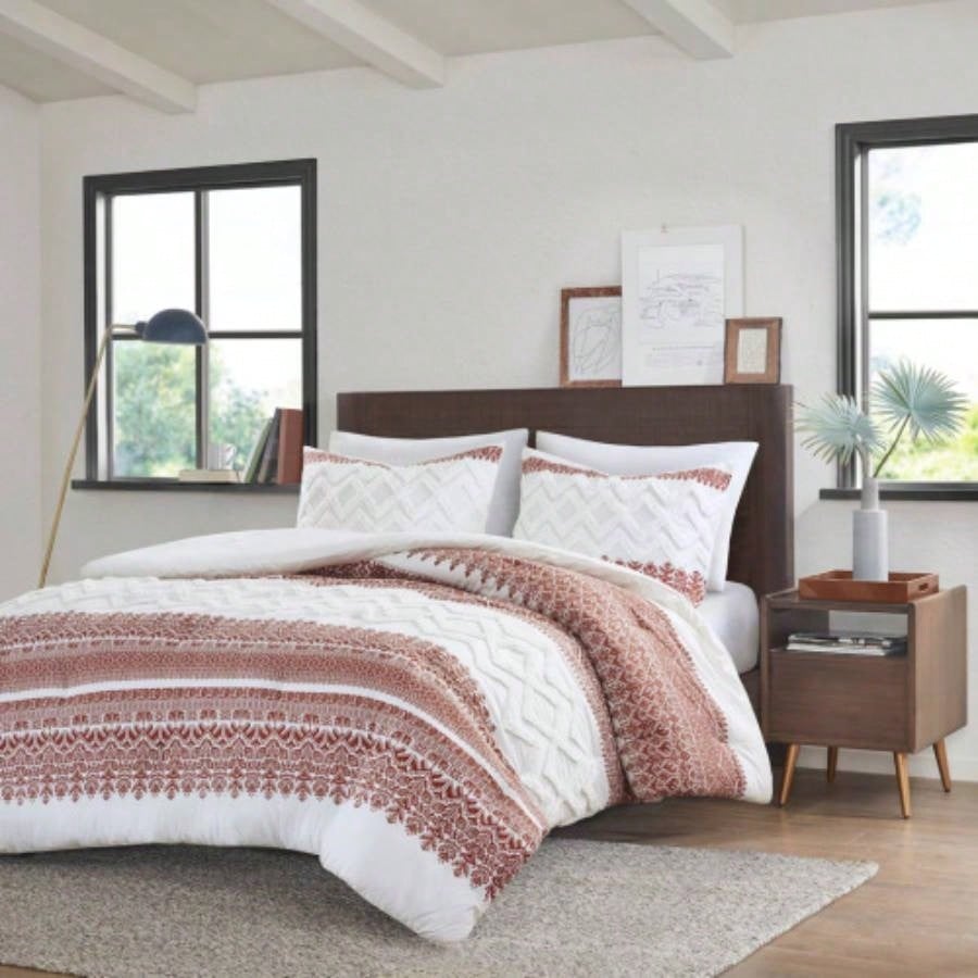 3 Piece Cotton Comforter Set with Chenille Tufting Gray King/Cal King