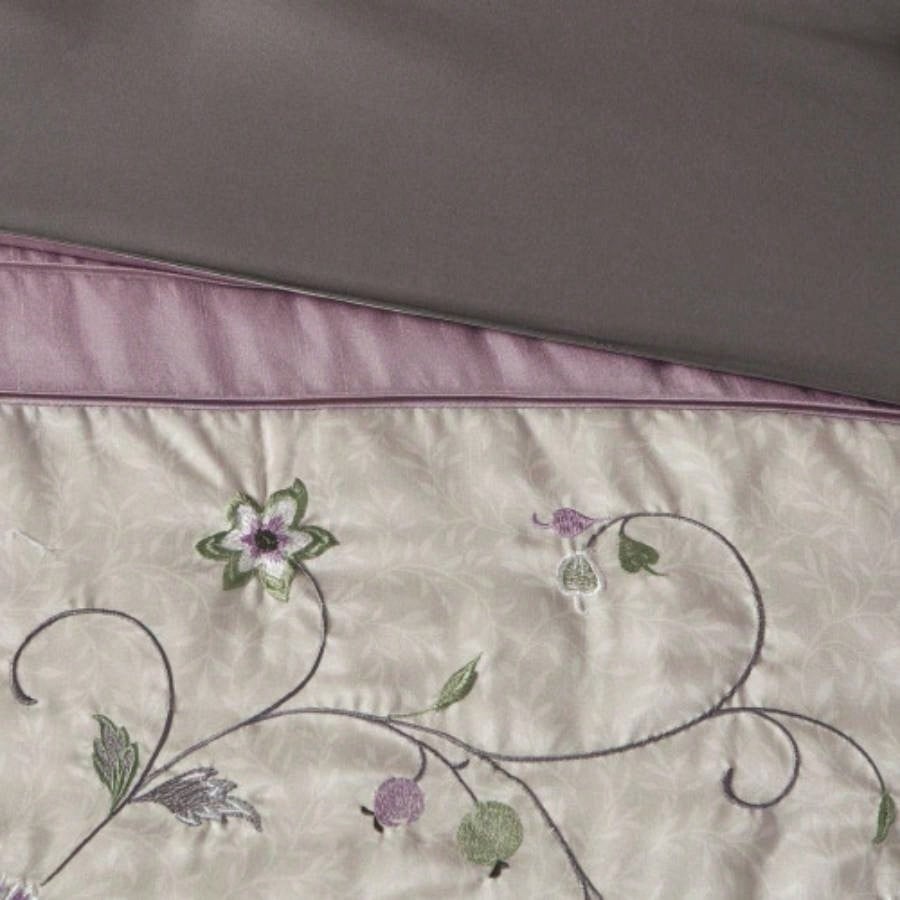 Embroidered Piece Comforter Set Purple