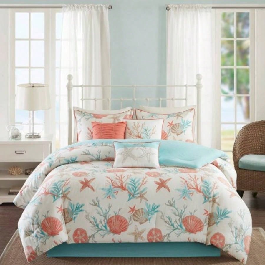 Piece Cotton Sateen Comforter Set Coral King