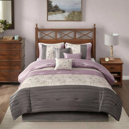 Embroidered Piece Comforter Set Purple