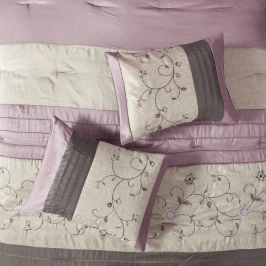 Embroidered Piece Comforter Set Purple