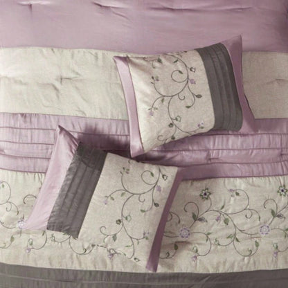 Embroidered Piece Comforter Set Purple
