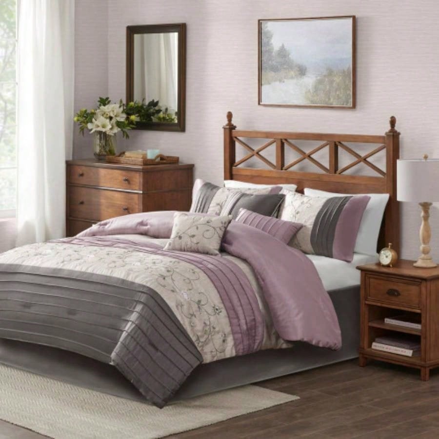 Embroidered Piece Comforter Set Purple