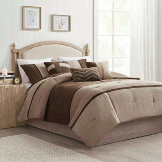 Piece Faux Suede Comforter Set Brown