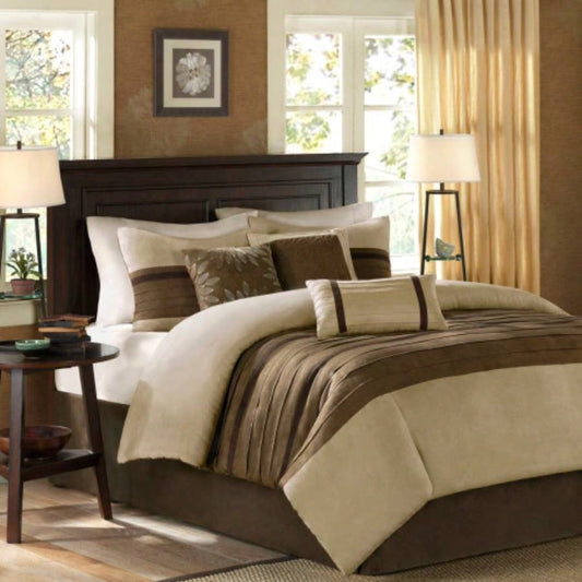 PC Pieced Faux Suede Comforter Set Natural Cal King
