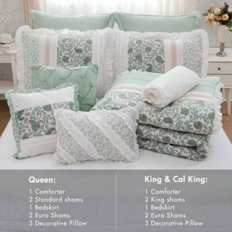9 Piece Cotton Percale Comforter Set Aqua King