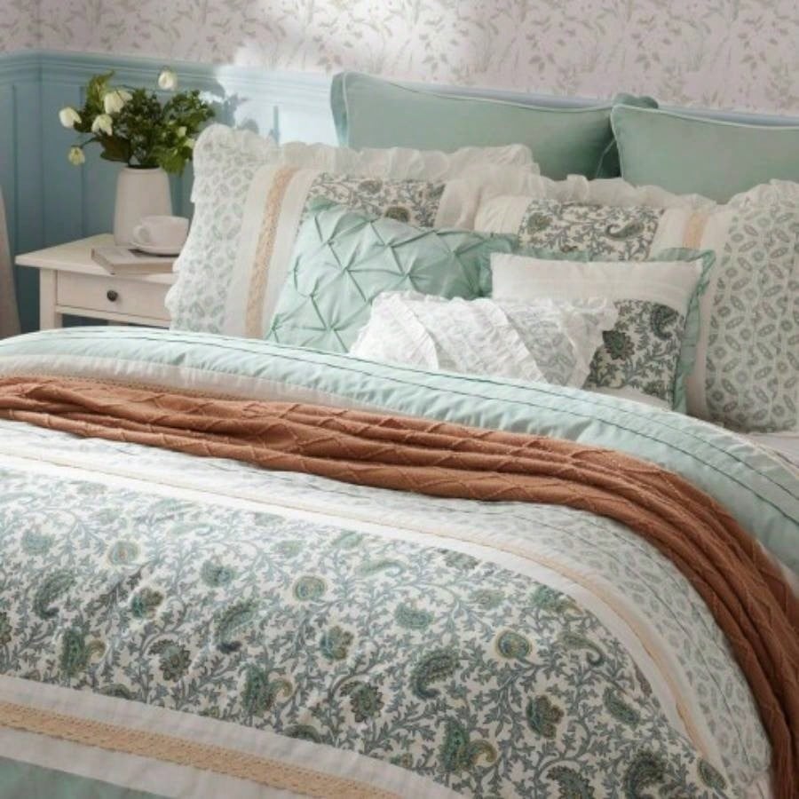 9 Piece Cotton Percale Comforter Set Aqua King